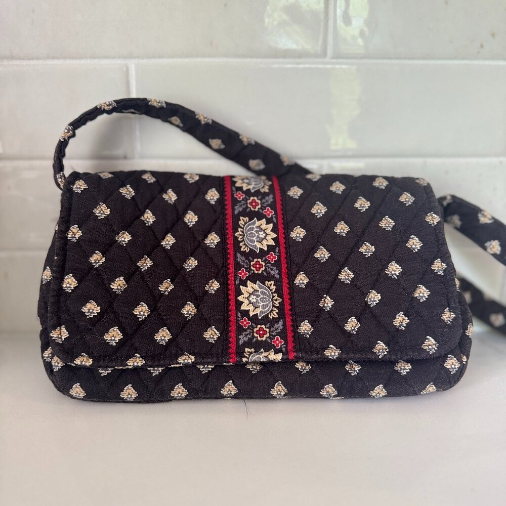 Vintage Vera Bradley Quilted Crossbody Purse Brown Floral Medallion